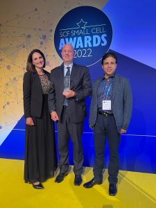 Mavenir’s Containerized Open vRAN Small Cell Solution Wins Award for Outstanding Contribution to Emerging Technology or Architecture. Collecting the 2022 SCF Small Cell Award, from right to left: Emmanuela Spiteri, Director of Global PR; Stefano Cantarelli, CMO; Tushar Dhar, VP Market Strategy & Business Development