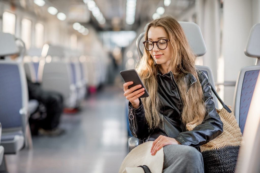 Woman riding at the modern train