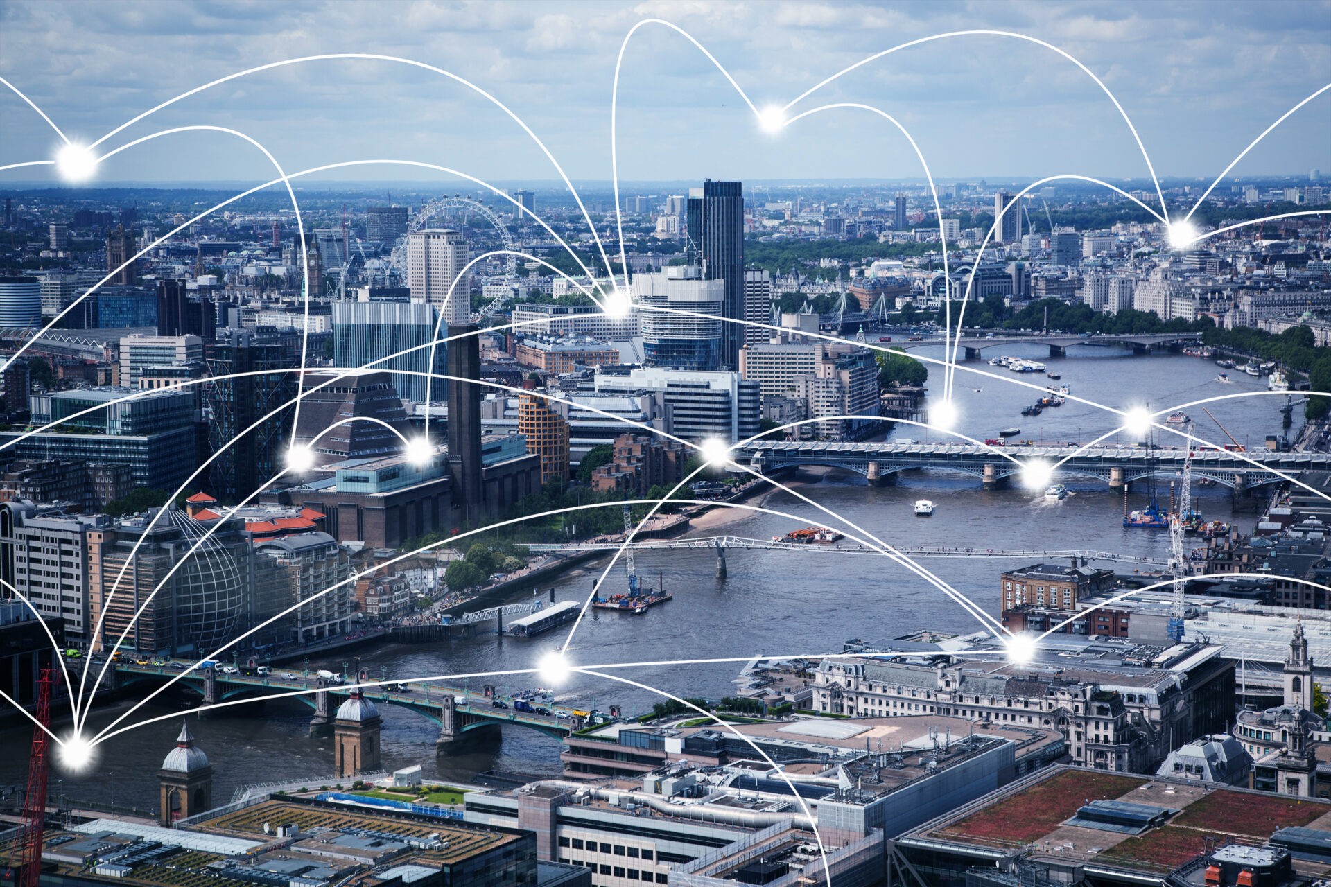 smart city and connection lines. Internet concept of global business, London, UK