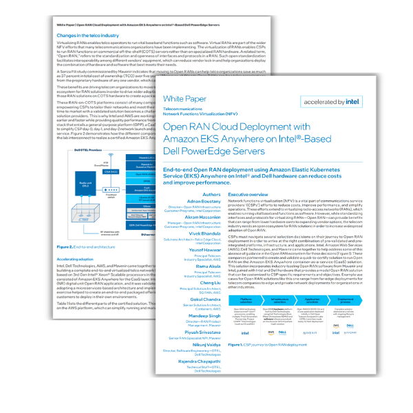 Open RAN Cloud Deployment With Amazon EKS Anywhere on Intel®-Based Dell PowerEdge Servers