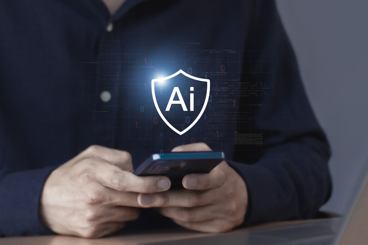 AI technology, businessman showing virtual graphics, global internet connectivity, future technology change